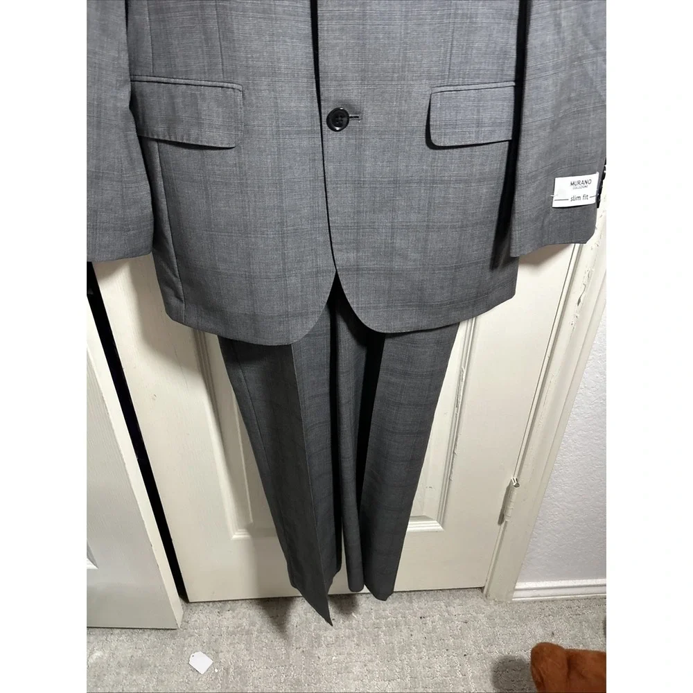 NEW Murano Collezione Slim Fit 2 Piece Gray Wool Suit 36R